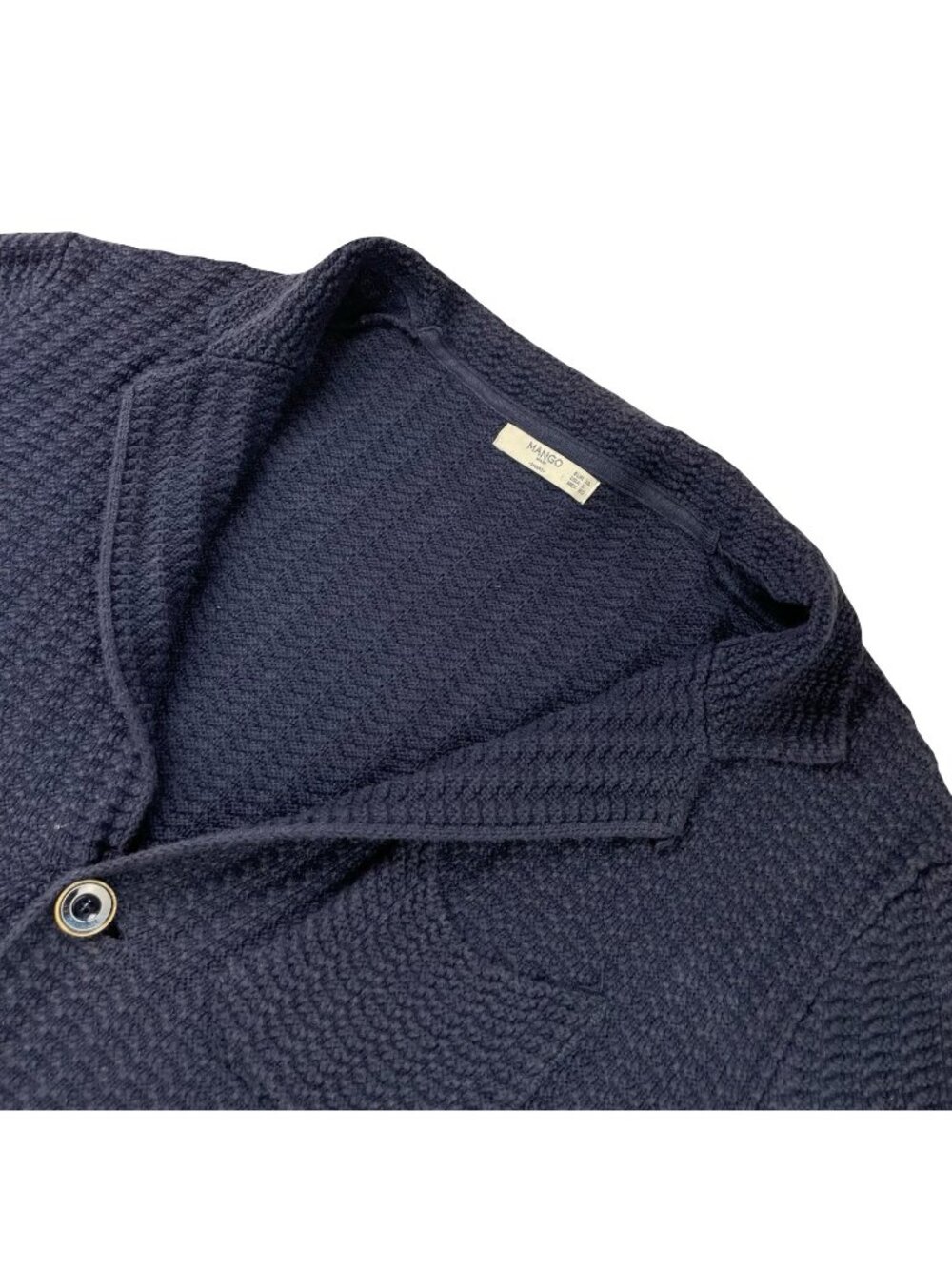 Mango Men’s 100% Cotton 3-Button Unstructured Knit Cardigan Blazer Navy • Large
